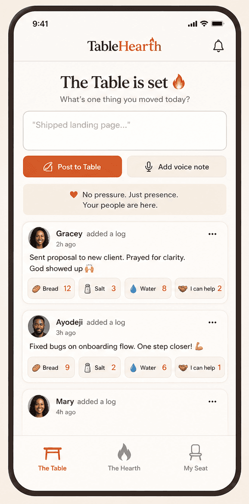 The Table screen — daily progress logs